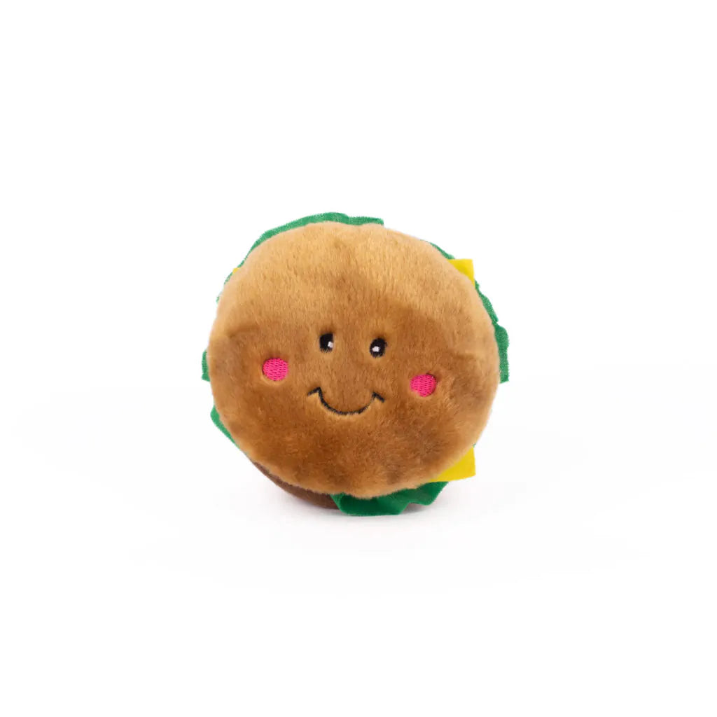 NomNomz Plush Dog Toy | Hamburger