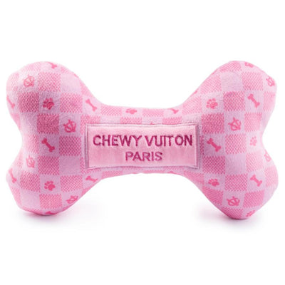 Plush Dog Toy | Pink Checker Chewy Vuiton Bone