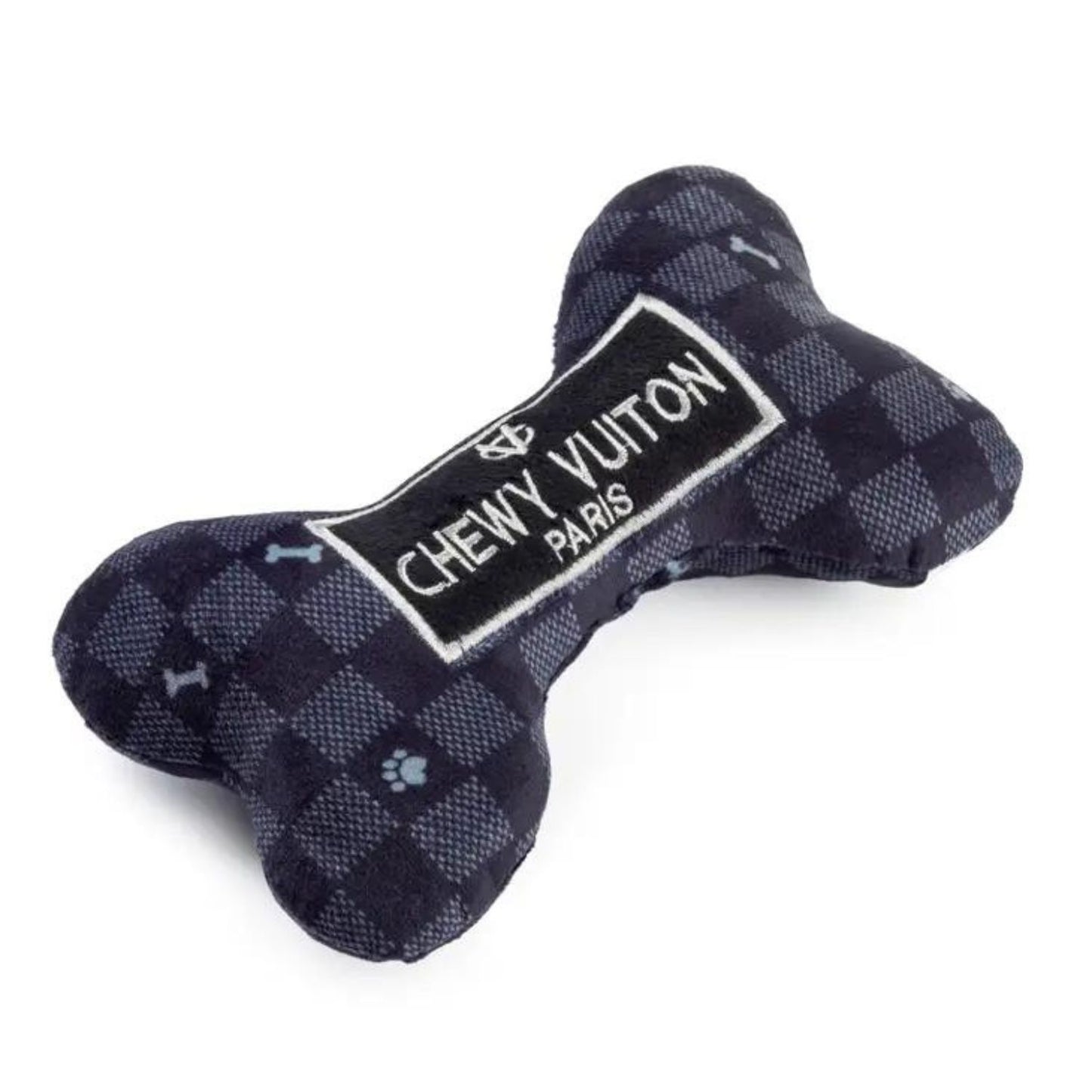 Plush Dog Toy | Black Checker Chewy Vuiton Bone