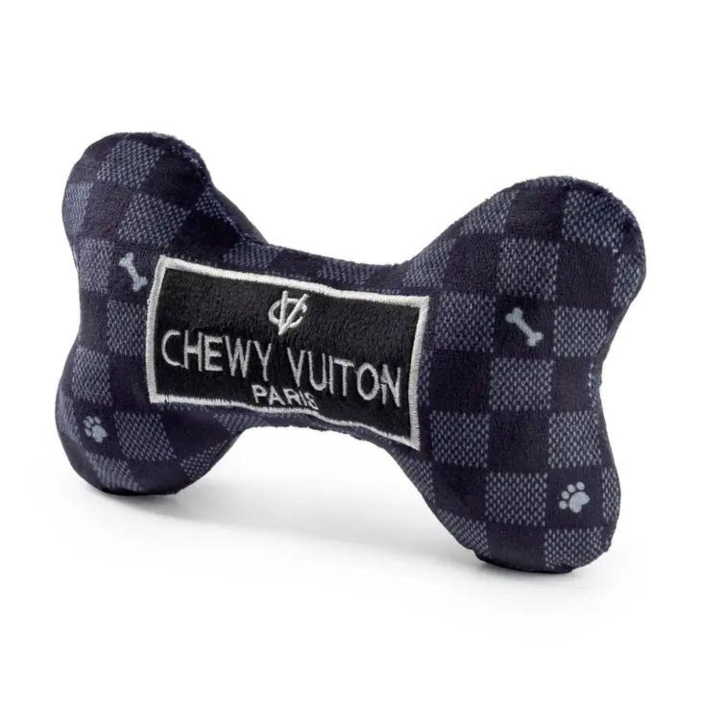 Plush Dog Toy | Black Checker Chewy Vuiton Bone