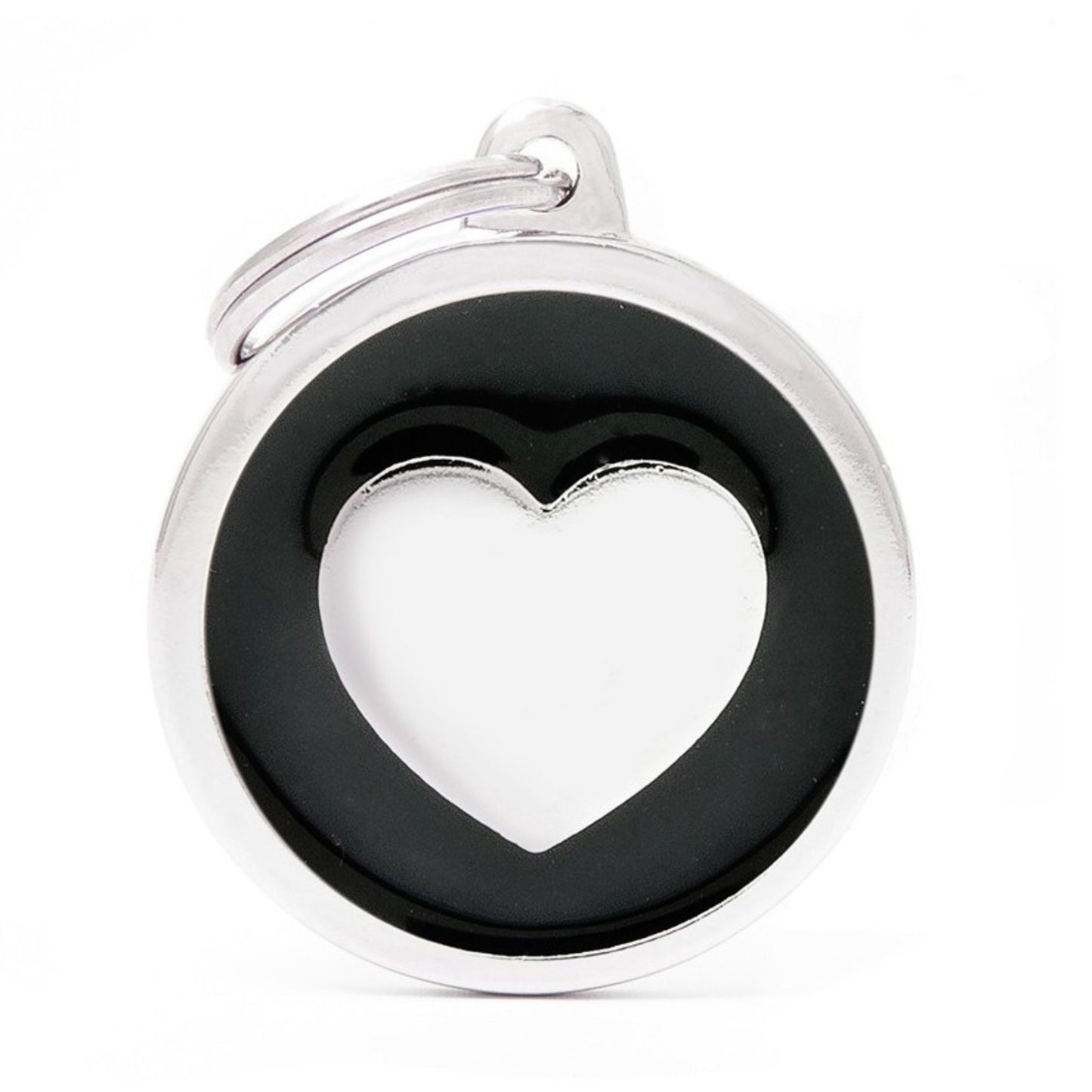 Pet ID Tag | Classic Black Circle Heart + FREE Engraving